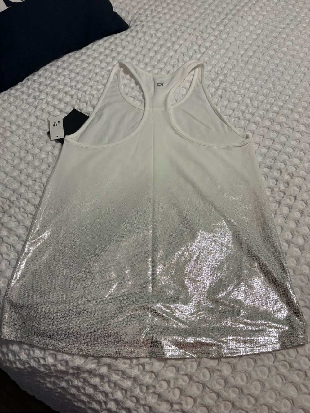 GAP White Racerback Tank with Subtle Shimmer - Picture 5 of 6